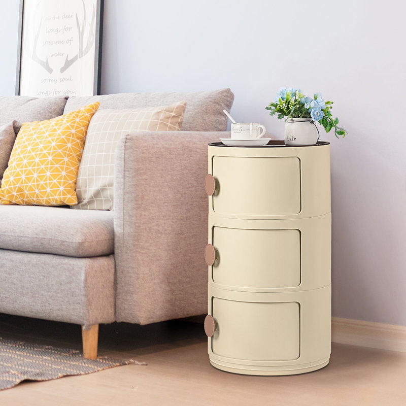 Kywaun 3 Drawer Stackable Drawer, Beige/Orange