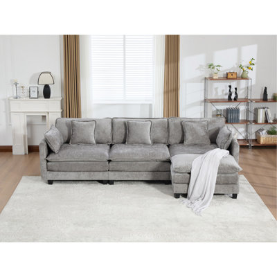 Canapé Cloud 3 places (le repose-pieds n'est pas inclus), canapé modulaire moderne, pour chambre à coucher et appartement, coussin de siège rembourré à double couche confortable, tissu chenille respirant, gris, SS5013GY