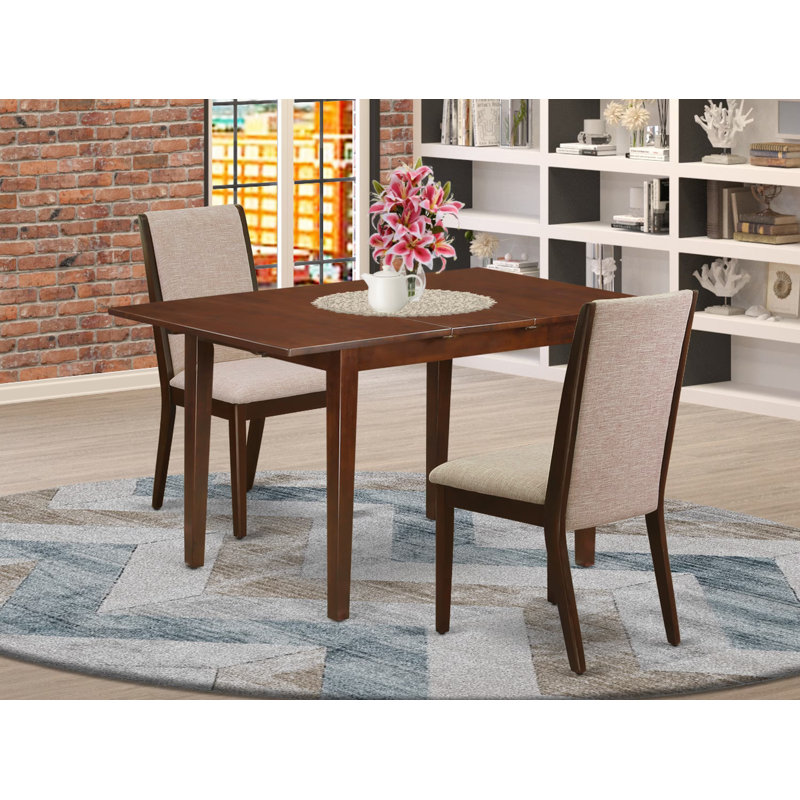 Mahogany Finish Solid Wood Top - Upholstered Dining Room Set with Butterfly Leaf, 29" H x 53.5" L x 31.5" W