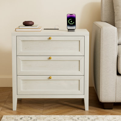 3 Drawer Nightstand With Charging Station,Bedside Table With Usb Ports & Outlets, Modern End Table With Storage Drawers For Bedroom, Living Room