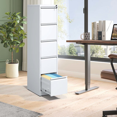 5 classeurs en métal pour le bureau / la maison, construction solide, tiroirs pleine extension, inclinables, 5 tiroirs blancs modernes pour le bureau / la maison, conception inclinable,
