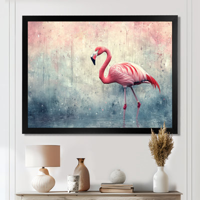 Minimalisme, flamant rose sous la pluie I - flamant rose, art mural sur toile