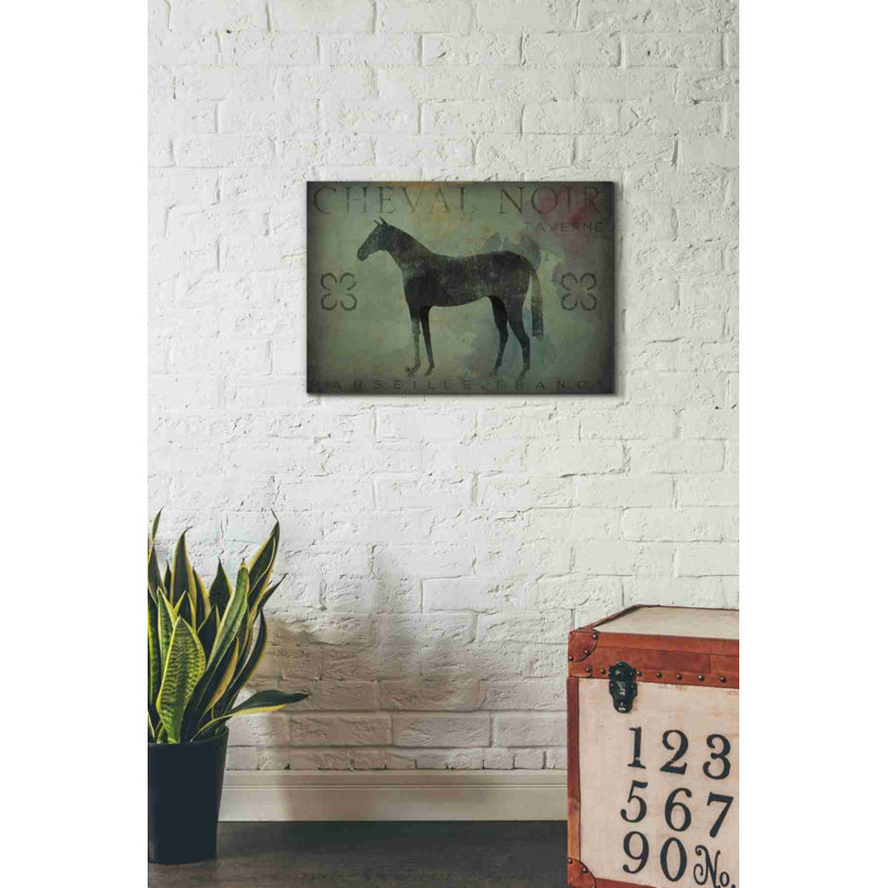 Cheval noir v1 - Impression sur toile tendue, H 18 po x l 26 po x P 0,75 po