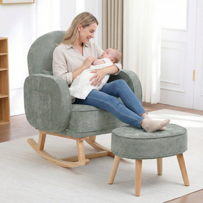 Chaise berçante rembourrée avec repose-pieds Teddy