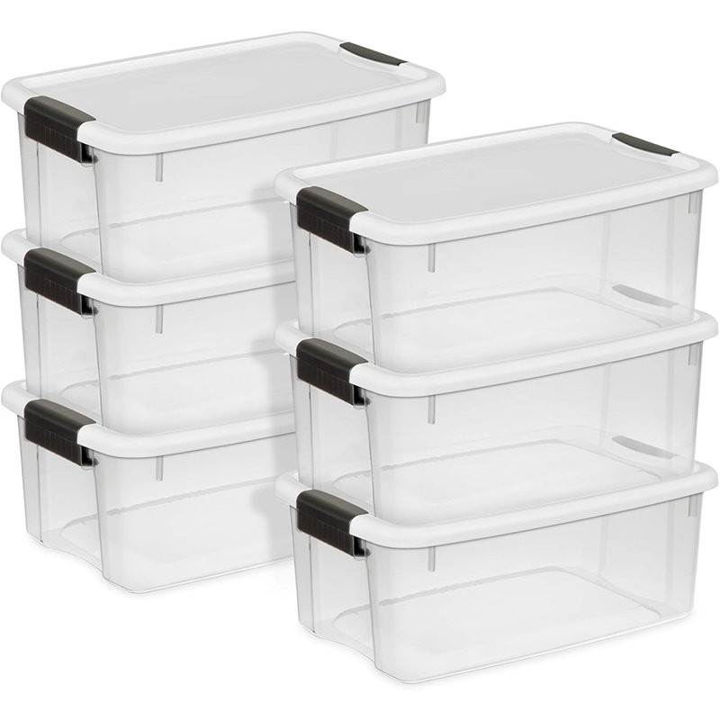 Paquet de 6 boîtes de rangement ultra verrouillables - 18 bacs en plastique transparent avec couvercles sécurisés