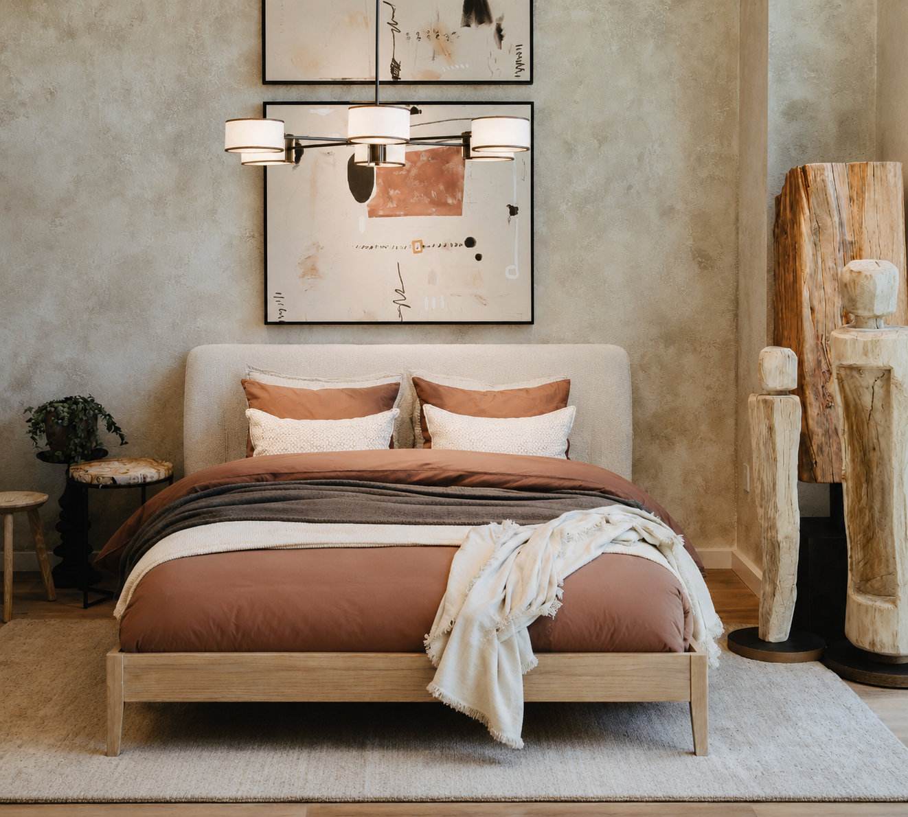 Cloey Upholstered Bed, Ivory, King