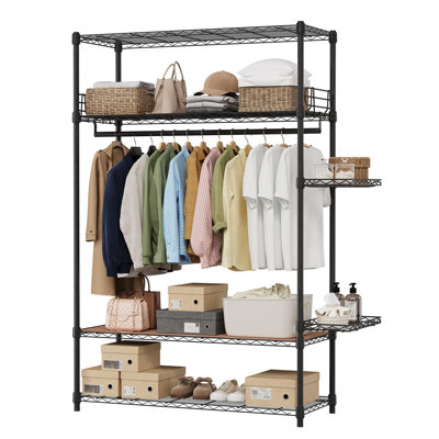 29.53"W 4-Tier Clothes Rack, Heavy Duty Freestanding Garment Organizer with 968 LBS Capacity, Adjustable Shelves and Hanging Rod, Side Baskets, Carbon Steel Closet Storage