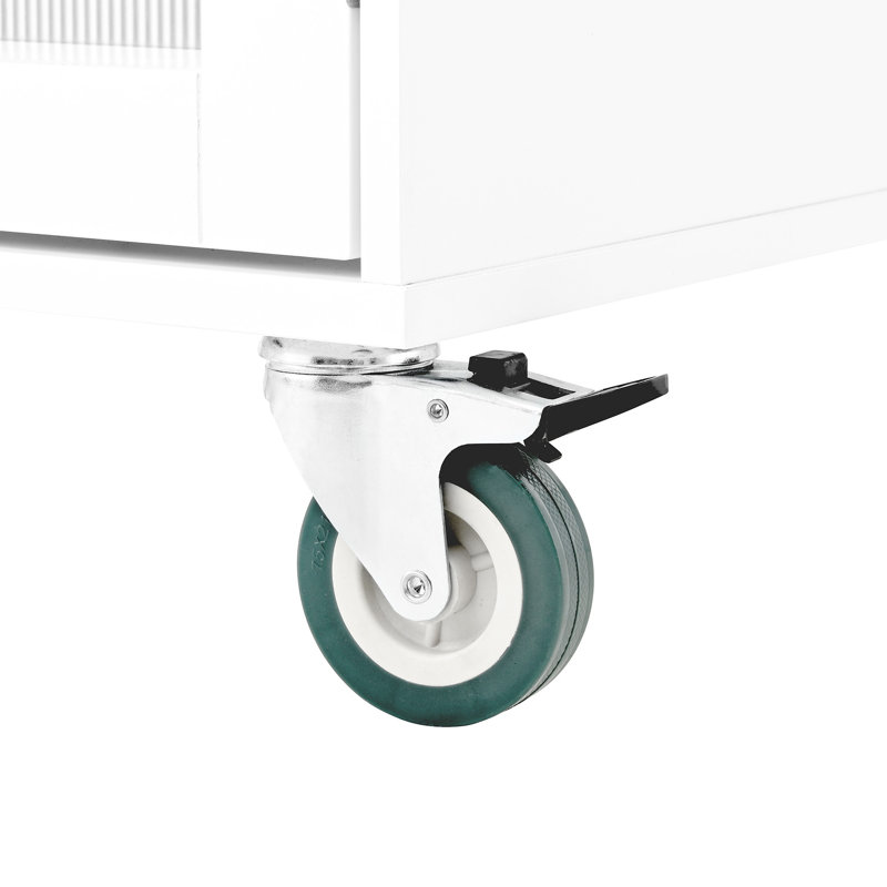Chariot de rangement mobile pour cuisine avec abattant, 2 tiroirs, boîte de porte, porte-serviettes, support à épices, blanc, bois d'ingénierie à haute densité, plateau de table sur roulettes de 29,36 po de largeur, armoire, blanc