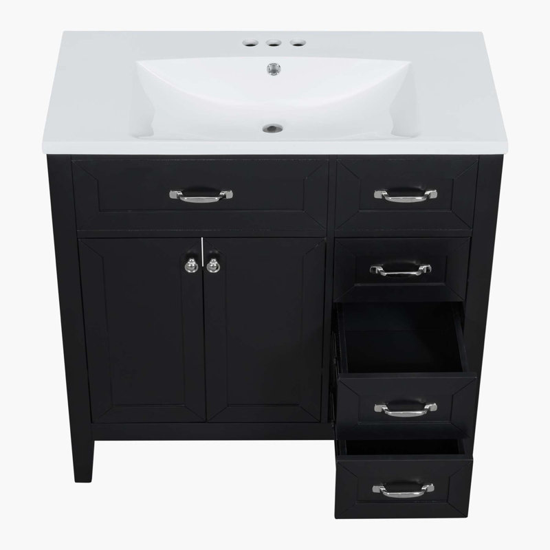 35.98'' Single Bathroom Vanity with Ceramic Top, Black