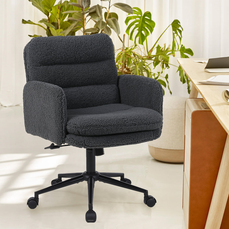 Bearett Upholstered Office Chair Desk Chair Home Office Task Chair With Armrest, Dark Grey