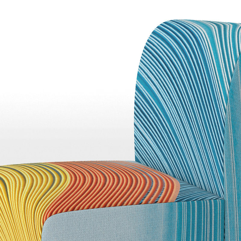 Brechta Vibrant Curve Design II - Velvet Upholstered Modern Slipper Chair, Blue/Yellow