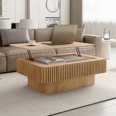 Table basse à plateau relevable cannelé de 38,6 po avec rangement et hauteur réglable