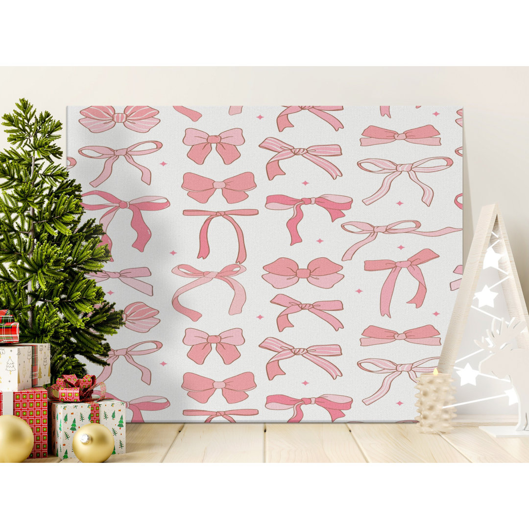 Pink Bows Canvas Wall Art, Cute Kawaii Gallery Wrapped Print, Archival Quality, Ready to Hang, Girly Room Decor, Statement Piece