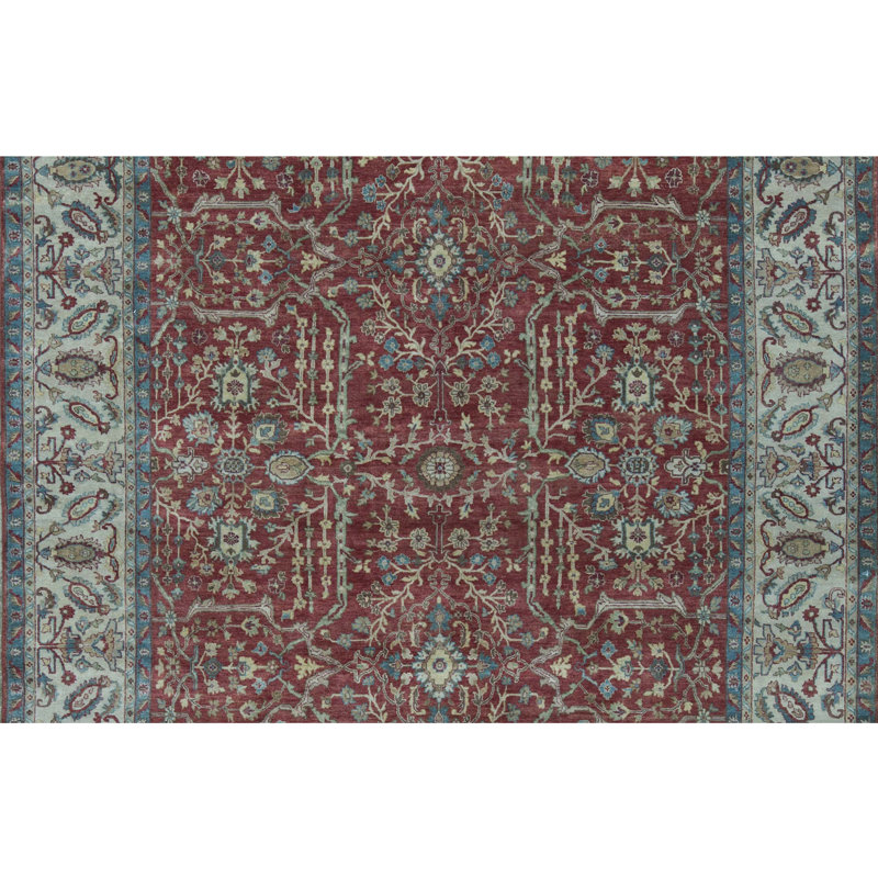 Tapis rouge et ivoire noué à la main de haute qualité