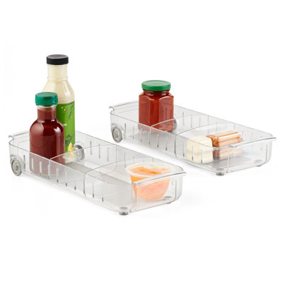 YouCopia RollOut Fridge Caddy, 6” x 15” 2-Pack, Rolling Fridge Organizer with Adjustable Dividers