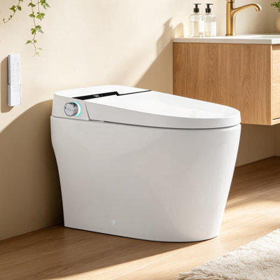 Elongated Tankless Smart Toilet with Bidet, 1.1/1.28GPF Auto Dual Flush, Heated Seat, Warm Wash/Dryer, Foot Kick Flush, Night Light, Soft Closing, Remote Control