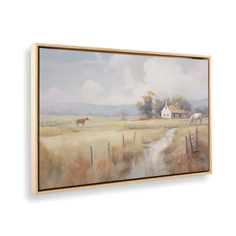 Impression sur toile Peaceful Farmhouse Meadow, Encadrement brun clair, H 20,75 po x l 30,75 po x P 1,75 po