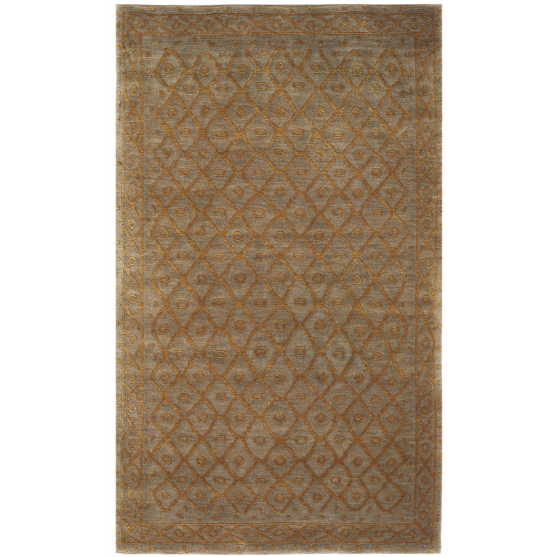 Tibetan Diamond Eye Sage/Gold Area Rug, Rectangle 6' x 9'