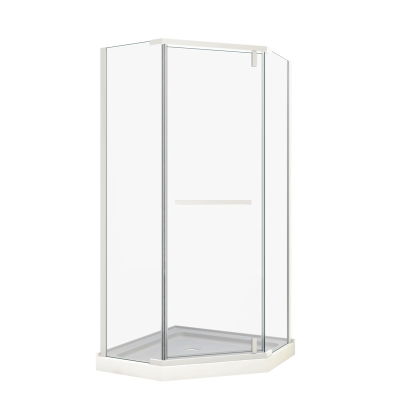 1/4" Tempered Glass Pivot Shower Enclosure - Matte White 34.75 In. X 72 -angle Easy To Install Smooth Mechanism Function Leakage Design