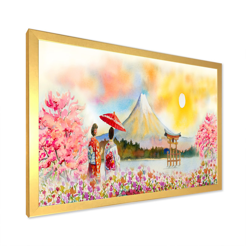 Célèbre points de repère du Japon - reproduction sur toile avec cadre flottant, H 8 po x l 12 po x P 1 po, Cadre doré