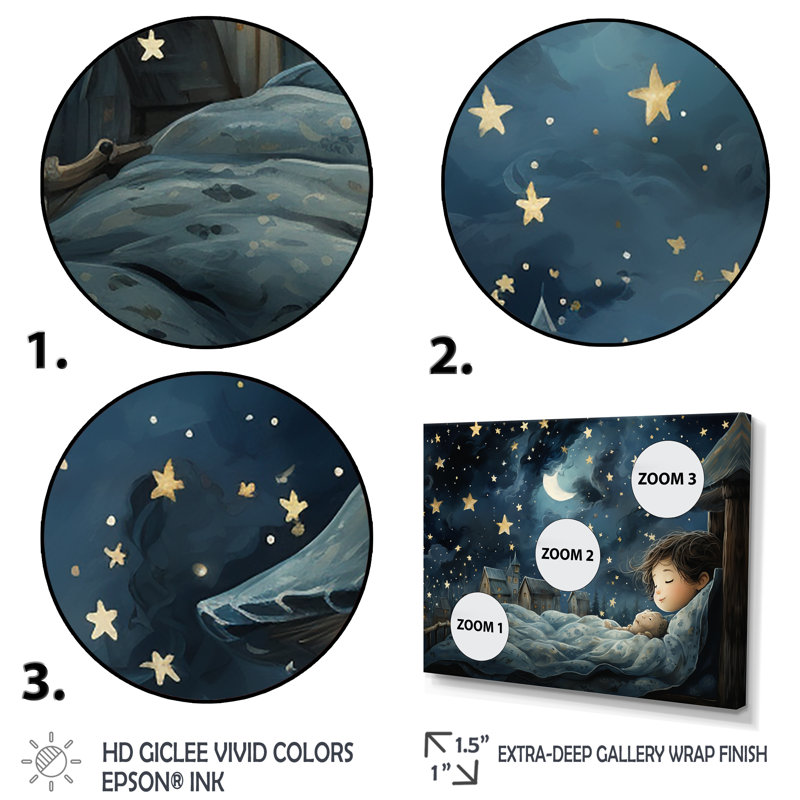 Blue Childity Haven Nursery II - Art mural de chambre de bébé, Cadre doré à coins fermés, H 30 po x l 40 po x P 1,5 po