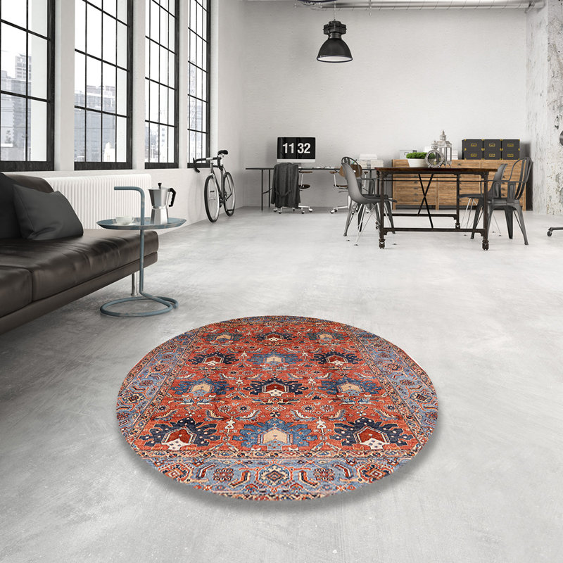 Tapis oriental rouge et bleu, Rond 6 pi