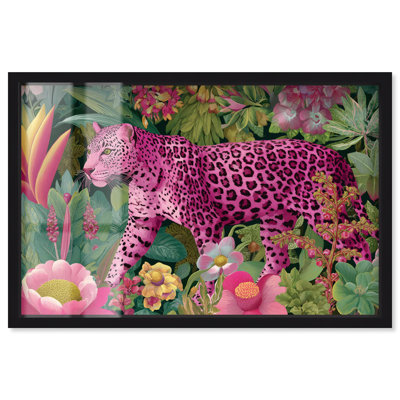 Décoration murale florale léopard rose par Art Remedy, cadre noir, 37 x 25