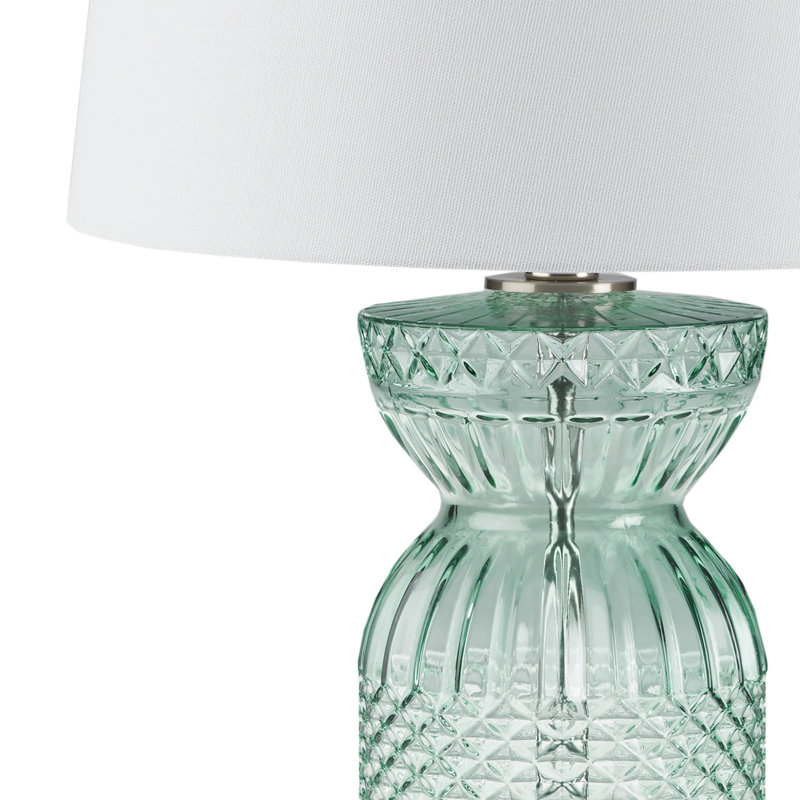 Aqua Blue Textured Glass Table Lamp with White Shade