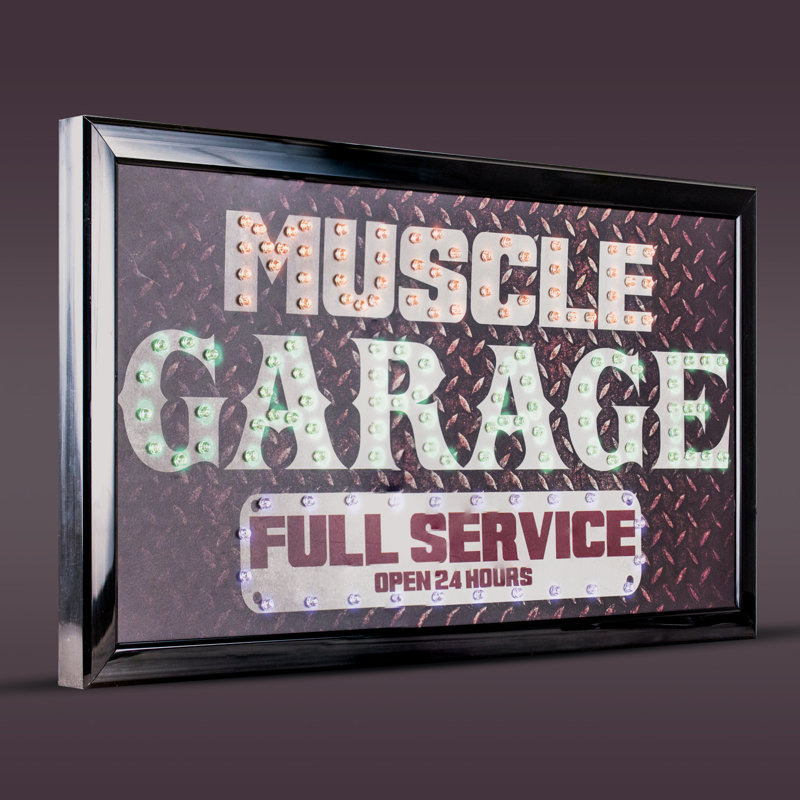 Enseigne lumineuse DEL «Muscle Garage Full Service Open 24 Hours»