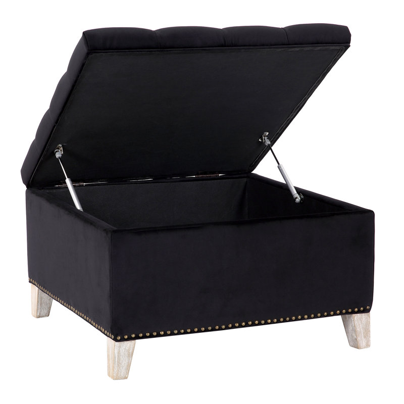Kirsten Upholstered Ottoman, Black Velvet 