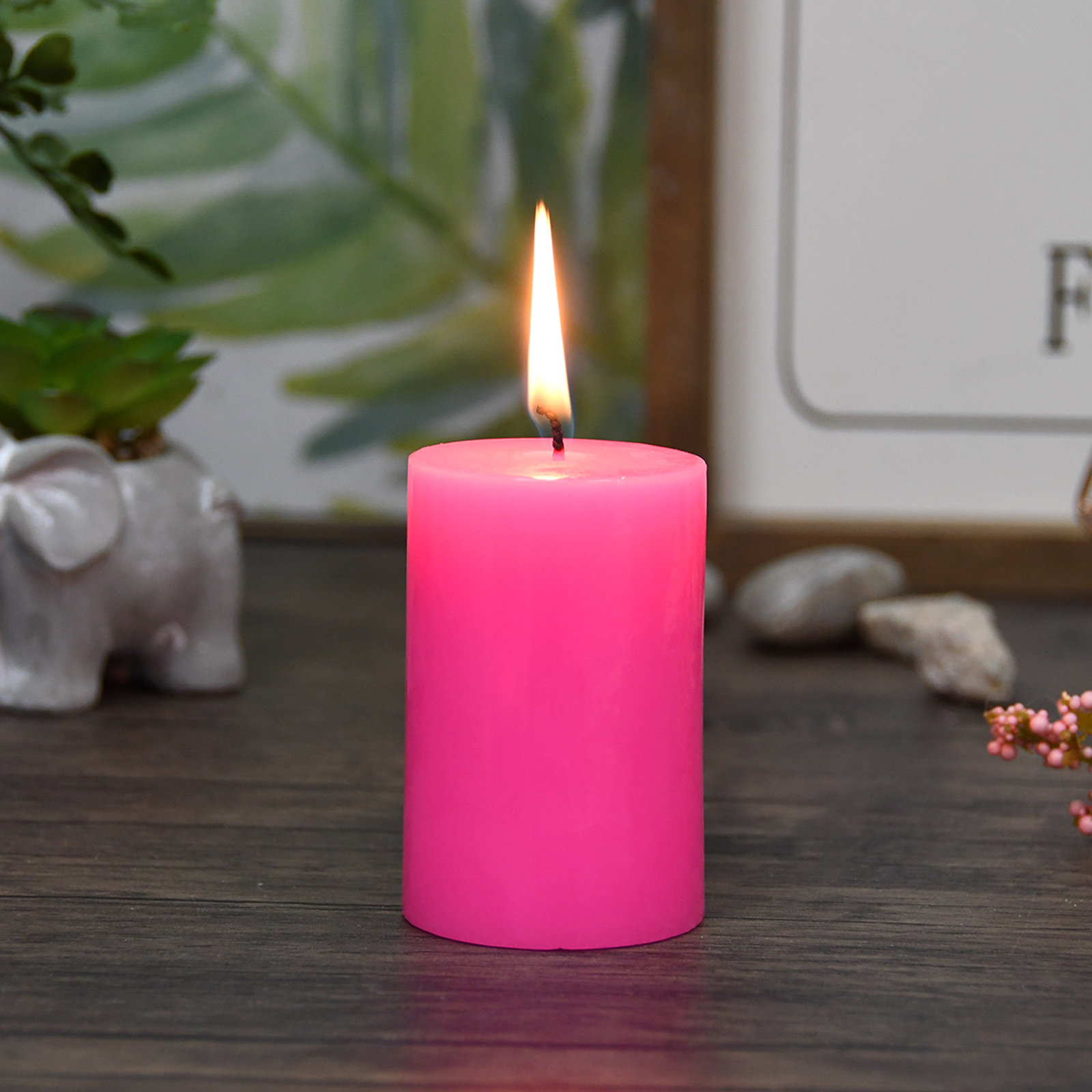 Oliva Unscented Pillar Candle, Hot Pink, 1, 3" H x 2" W x 2" D