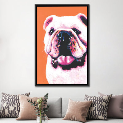 « bouledogue on orange » par kirstin en bois, impression sur toile
