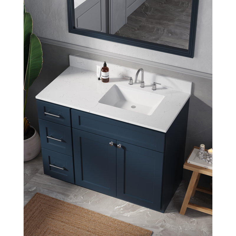 Meuble-lavabo simple avec plateau en quartz Disar, Oui, Bleu