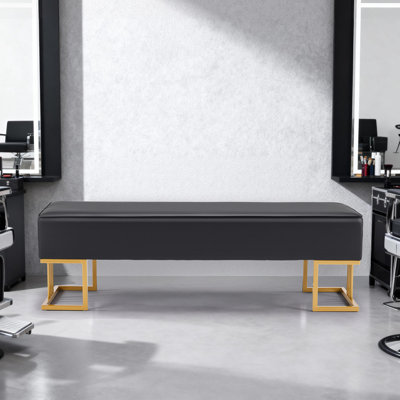 Black 55.1In Faux Leather Waiting Room Reception Bench Chair