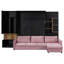 Grand lit escamotable avec grand canapé, tablettes et armoires de rangement, lit escamotable mural moderne à deux lumières - noir et rose-1860776722