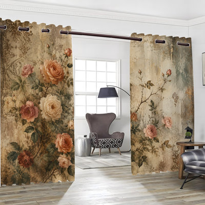 2 rideaux occultants avec œillets, rideaux en polyester à imprimé floral rose rétro intemporel, isolation thermique, réduction du bruit, protection de la vie privée, rideaux obscurcissant pour la chambre à coucher