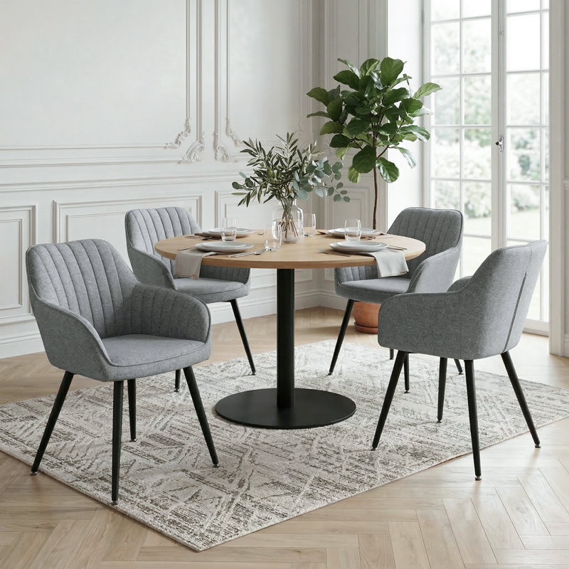 Fauteuil de salle à manger rembourré moderne avec dossier capitonné Channel, Gris