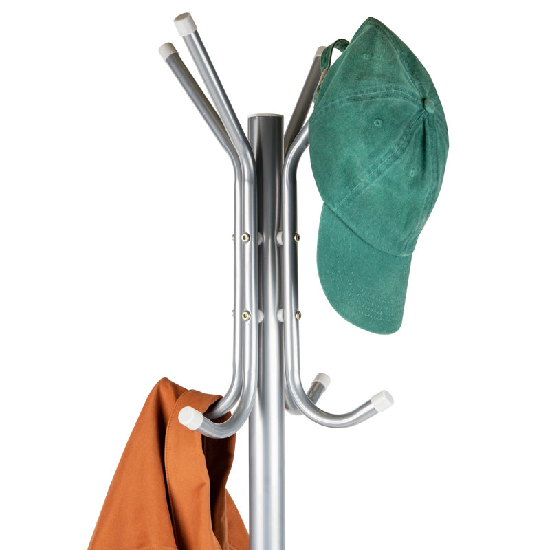 Langridge Freestanding Coat Rack, Multi-Tier Organizer for Office and Entryway, Metal, Silver