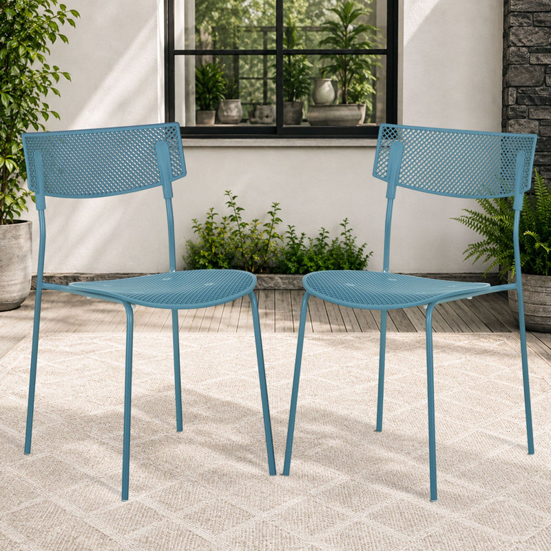 Chaise d'appoint moderne en filet avec dossier incurvé et conception légère pour la salle à manger, le bureau et l'espace de vie - ensemble de 2, bleu clair