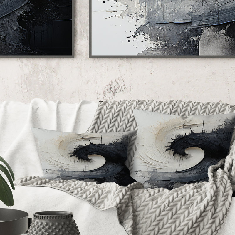 Contrasting Harmony I - Abstract Spirals Printed Throw Pillow