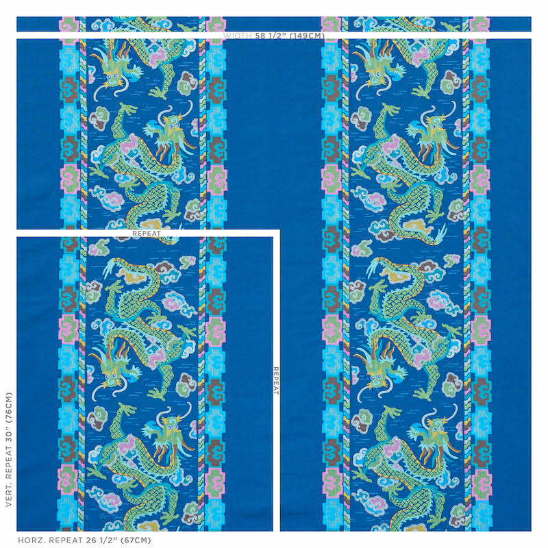 Lotan Dragon Embroidery Fabric, Blue