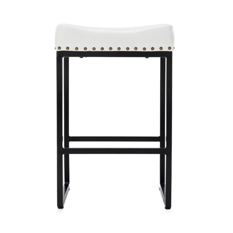 Cushioned Backless Counter & Bar Stools With Metal Frame, With Upholstered Seat, Leathersoft, White