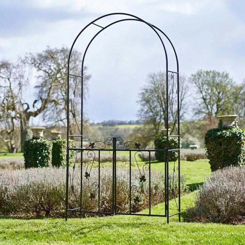 111cm W x 36cm D Metal Arbour with Gate in Black