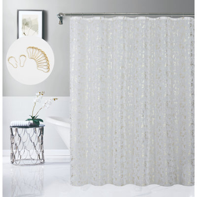  Lindsey Linen Textured Metallic Abstract Designed Fabric Shower Curtain With 12 Matching Hooks 70" X 72"