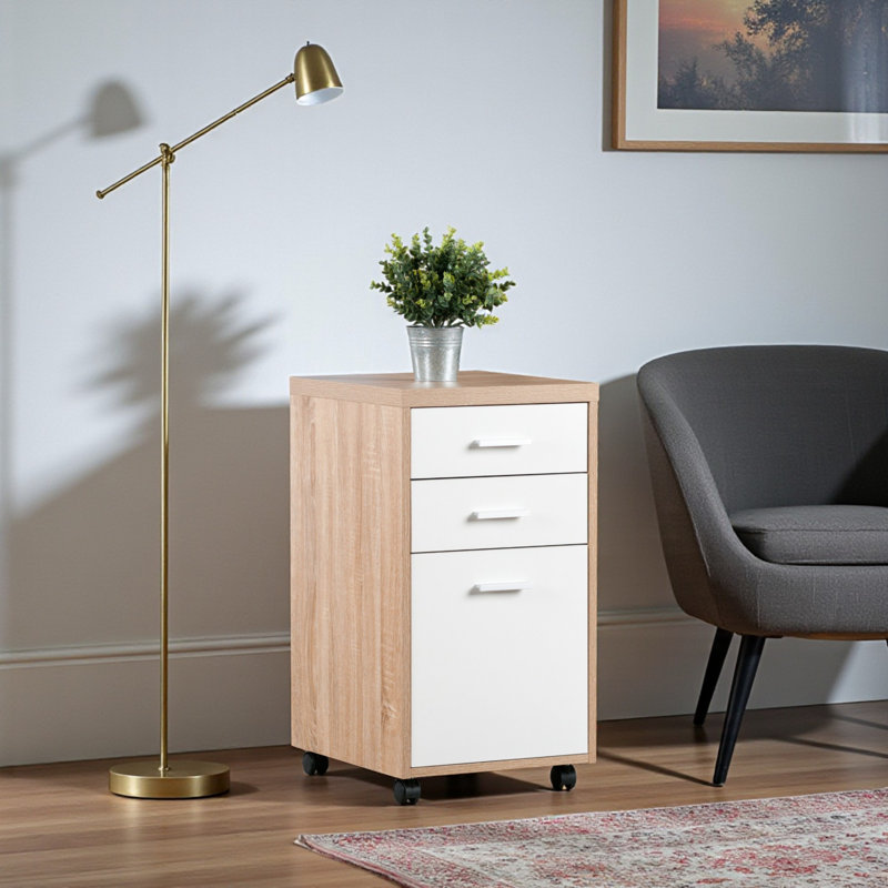 Classeur mobile 3 tiroirs Kenner, blanc et brun clair, H 29,25 po x l 15,75 po x P 18,39 po