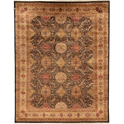 Tapis noir et crème noué à la main de haute qualité
