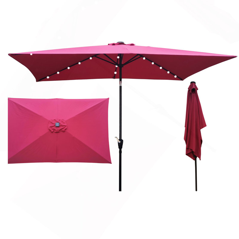 Parasol rectangulaire extérieur de 3 x 2 m avec éclairage solaire DEL, manivelle et bouton-poussoir d'inclinaison, idéal pour le jardin, la cour et la piscine.