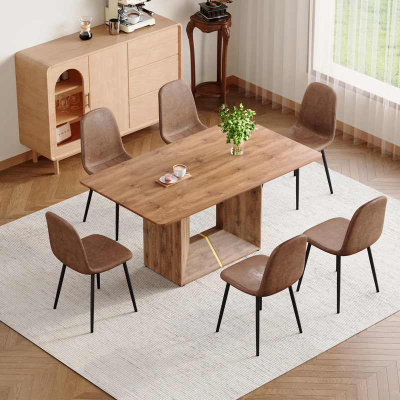 63" Rectangular Dining Table Set, 7 Pieces: Table, 6 Chairs