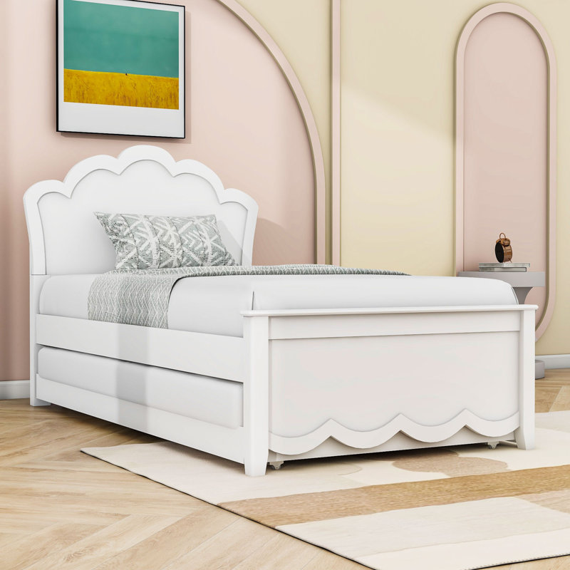 Lit plateforme en bois avec lit gigogne, Blanc, Simple