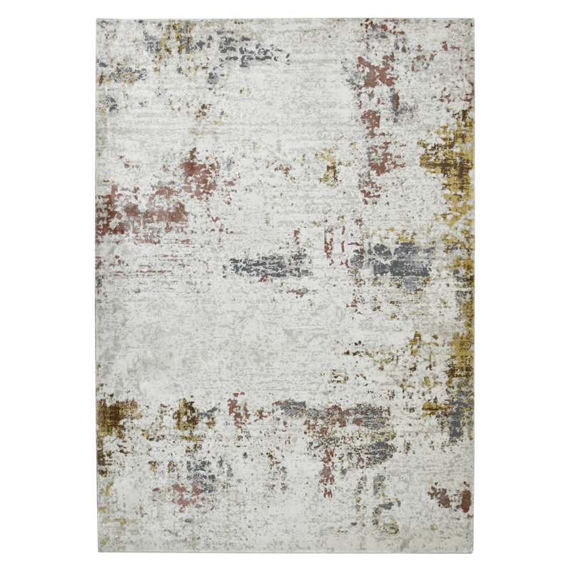 Tapis ivoire / multicolore performant en polyester Dustie, Rectangle 7 pi 9 po x 9 pi 9 po
